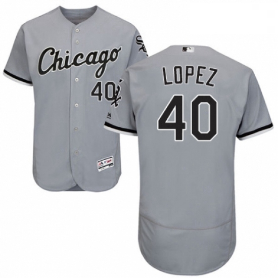 Mens Majestic Chicago White Sox 40 Reynaldo Lopez Grey Road Flex Base Authentic Collection MLB Jerse