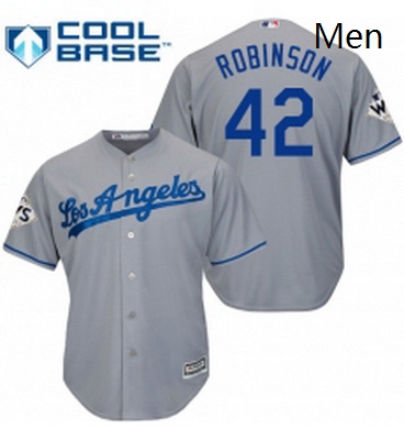 Mens Majestic Los Angeles Dodgers 42 Jackie Robinson Replica Grey Road 2017 World Series Bound Cool 