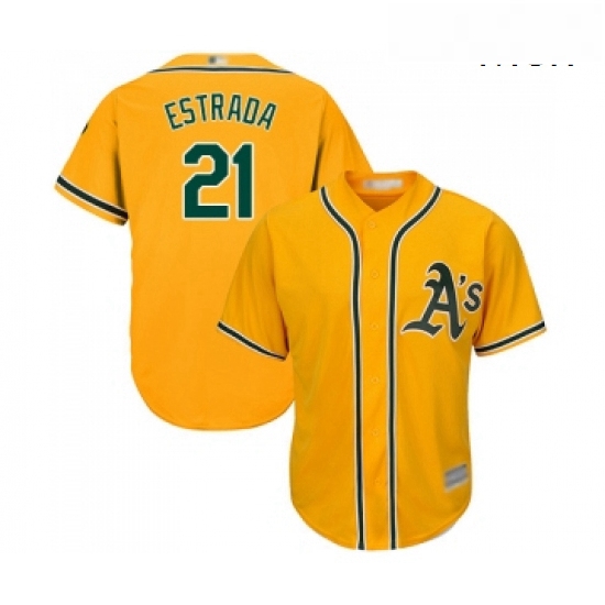 Mens Oakland Athletics 21 Marco Estrada Replica Gold Alternate 2 Cool Base Baseball Jersey