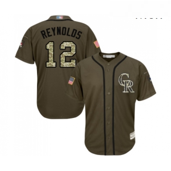 Mens Colorado Rockies 12 Mark Reynolds Authentic Green Salute to Service Baseball Jersey