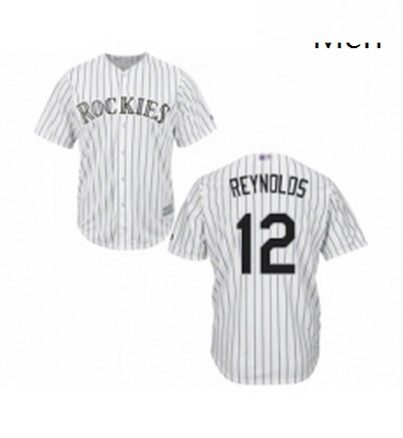 Mens Colorado Rockies 12 Mark Reynolds Replica White Home Cool Base Baseball Jersey