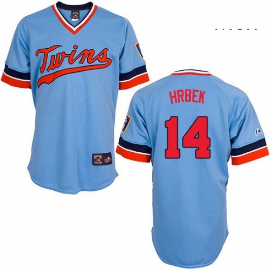 Mens Majestic Minnesota Twins 14 Kent Hrbek Replica Light Blue Cooperstown Throwback MLB Jersey