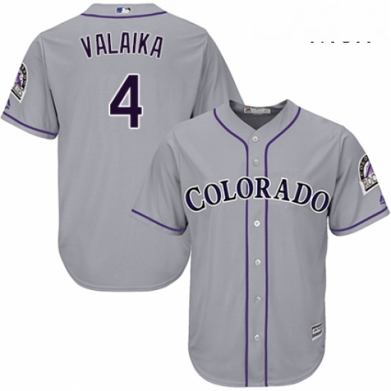 Mens Majestic Colorado Rockies 4 Pat Valaika Replica Grey Road Cool Base MLB Jersey