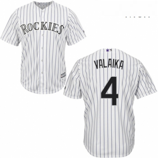 Mens Majestic Colorado Rockies 4 Pat Valaika Replica White Home Cool Base MLB Jersey