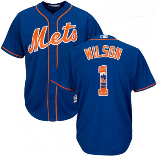 Mens Majestic New York Mets 1 Mookie Wilson Authentic Royal Blue Team Logo Fashion Cool Base MLB Jer