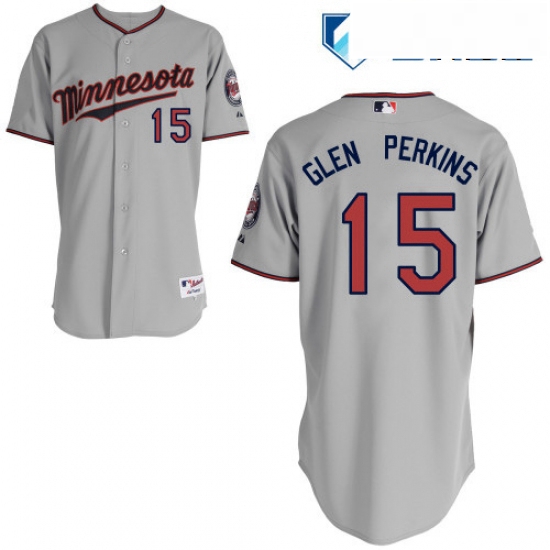 Mens Majestic Minnesota Twins 15 Glen Perkins Authentic Grey Road Cool Base MLB Jersey