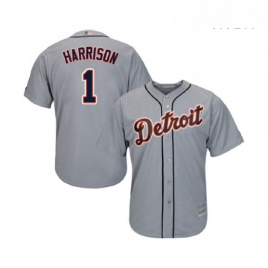 Mens Detroit Tigers 1 Josh Harrison Replica Grey Road Cool Base Baseball Jersey