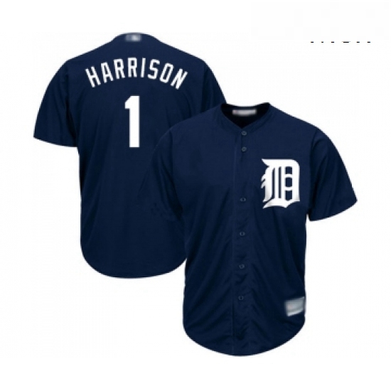 Mens Detroit Tigers 1 Josh Harrison Replica Navy Blue Alternate Cool Base Baseball Jersey