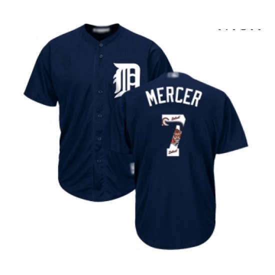 Mens Detroit Tigers 7 Jordy Mercer Authentic Navy Blue Team Logo Fashion Cool Base Baseball Jersey