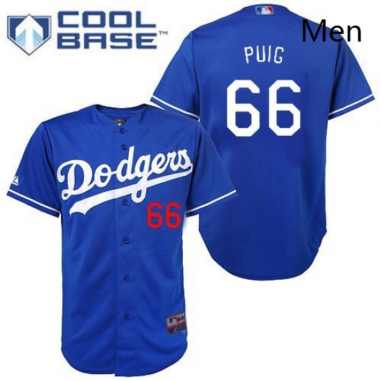 Mens Majestic Los Angeles Dodgers 66 Yasiel Puig Authentic Royal Blue Cool Base MLB Jersey