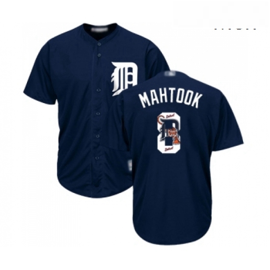 Mens Detroit Tigers 8 Mikie Mahtook Authentic Navy Blue Team Logo Fashion Cool Base Baseball Jersey