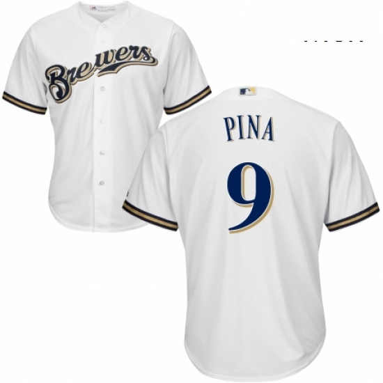 Mens Majestic Milwaukee Brewers 9 Manny Pina Replica Navy Blue Alternate Cool Base MLB Jersey