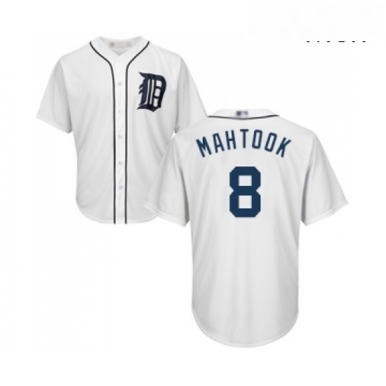 Mens Detroit Tigers 8 Mikie Mahtook Replica White Home Cool Base Baseball Jersey