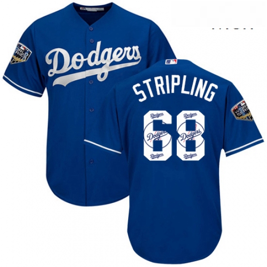 Mens Majestic Los Angeles Dodgers 68 Ross Stripling Authentic Royal Blue Team Logo Fashion Cool Base