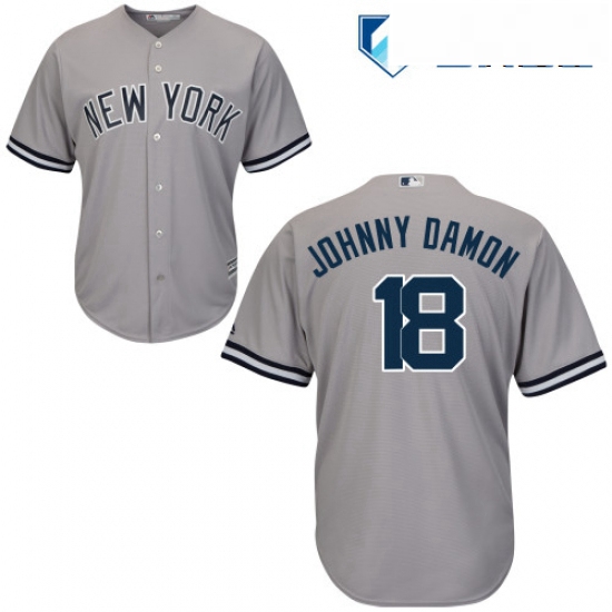 Mens Majestic New York Yankees 18 Johnny Damon Replica Grey Road MLB Jersey