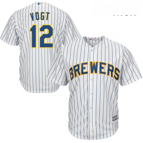 Mens Majestic Milwaukee Brewers 12 Stephen Vogt Replica White Alternate Cool Base MLB Jersey