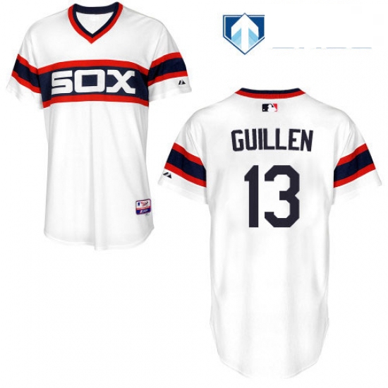 Mens Majestic Chicago White Sox 13 Ozzie Guillen White Alternate Flex Base Authentic Collection MLB 