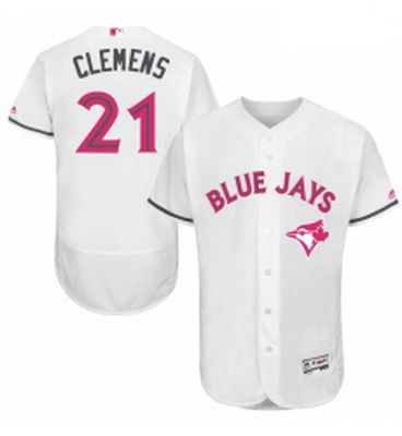 Mens Majestic Toronto Blue Jays 21 Roger Clemens Authentic White 2016 Mothers Day Fashion Flex Base 