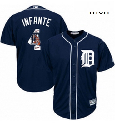 Mens Majestic Detroit Tigers 4 Omar Infante Authentic Navy Blue Team Logo Fashion Cool Base MLB Jers