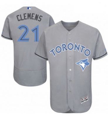 Mens Majestic Toronto Blue Jays 21 Roger Clemens Authentic Gray 2016 Fathers Day Fashion Flex Base M