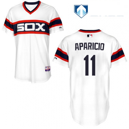 Mens Majestic Chicago White Sox 11 Luis Aparicio White Alternate Flex Base Authentic Collection MLB 