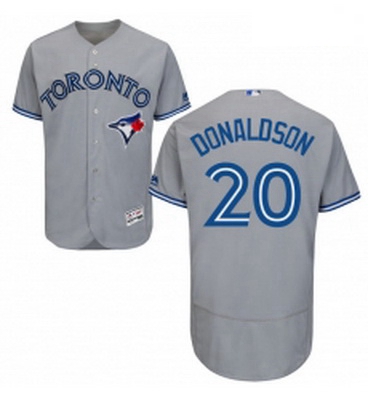 Mens Majestic Toronto Blue Jays 20 Josh Donaldson Grey Road Flex Base Authentic Collection MLB Jerse