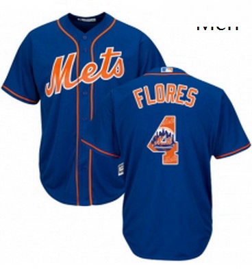 Mens Majestic New York Mets 4 Wilmer Flores Authentic Royal Blue Team Logo Fashion Cool Base MLB Jer