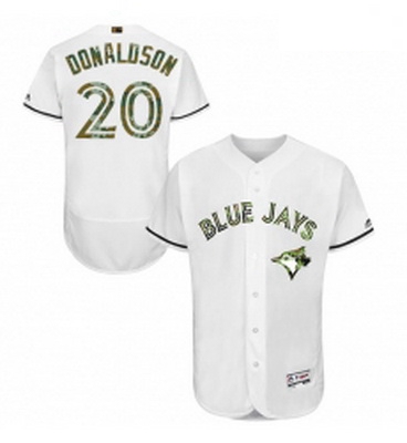 Mens Majestic Toronto Blue Jays 20 Josh Donaldson Authentic White 2016 Memorial Day Fashion Flex Bas