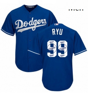 Mens Majestic Los Angeles Dodgers 99 Hyun Jin Ryu Authentic Royal Blue Team Logo Fashion Cool Base M