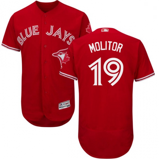 Mens Majestic Toronto Blue Jays 19 Paul Molitor Scarlet Flexbase Authentic Collection Alternate MLB 