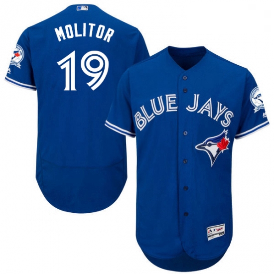 Mens Majestic Toronto Blue Jays 19 Paul Molitor Blue Alternate Flex Base Authentic Collection MLB Je