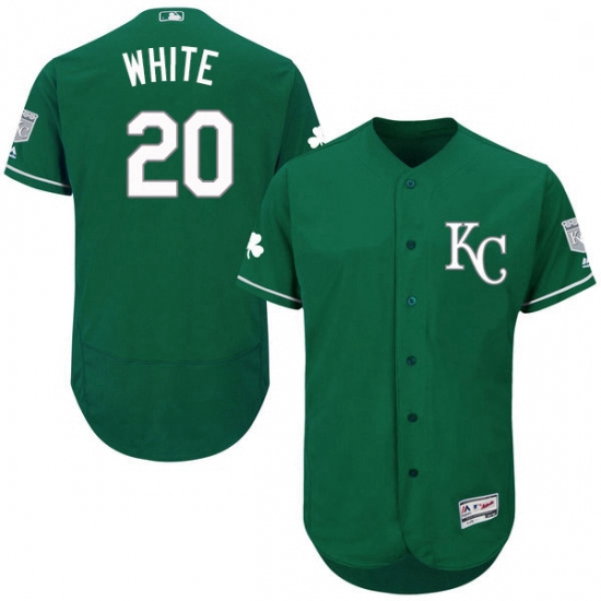 Mens Majestic Kansas City Royals 20 Frank White Green Celtic Flexbase Authentic Collection MLB Jerse