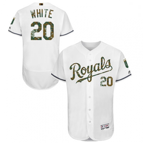 Mens Majestic Kansas City Royals 20 Frank White Authentic White 2016 Memorial Day Fashion Flex Base 