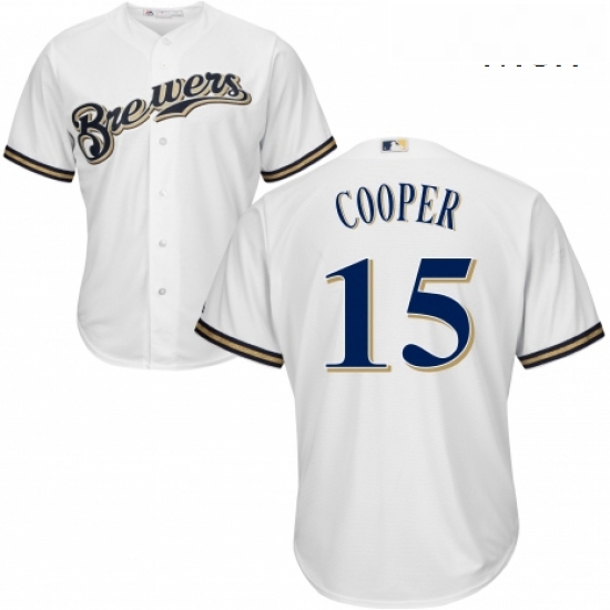 Mens Majestic Milwaukee Brewers 15 Cecil Cooper Replica Navy Blue Alternate Cool Base MLB Jersey