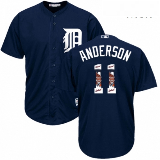 Mens Majestic Detroit Tigers 11 Sparky Anderson Authentic Navy Blue Team Logo Fashion Cool Base MLB 