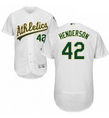 Mens Majestic Oakland Athletics 42 Dave Henderson White Home Flex Base Authentic Collection MLB Jers