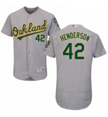 Mens Majestic Oakland Athletics 42 Dave Henderson Grey Road Flex Base Authentic Collection MLB Jerse