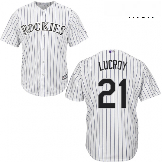 Mens Majestic Colorado Rockies 21 Jonathan Lucroy Replica White Home Cool Base MLB Jersey