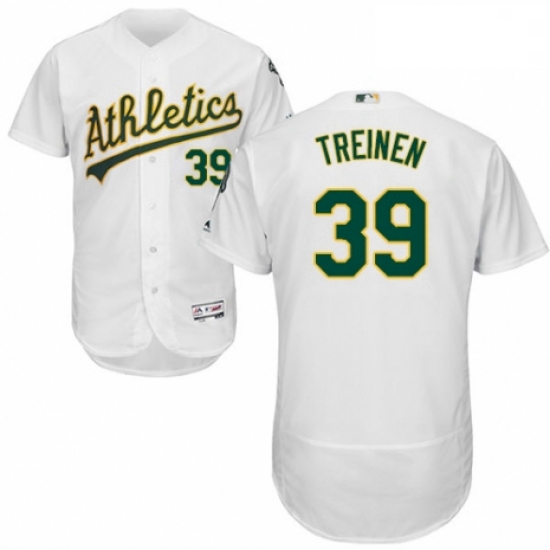 Mens Majestic Oakland Athletics 39 Blake Treinen White Home Flex Base Authentic Collection MLB Jerse