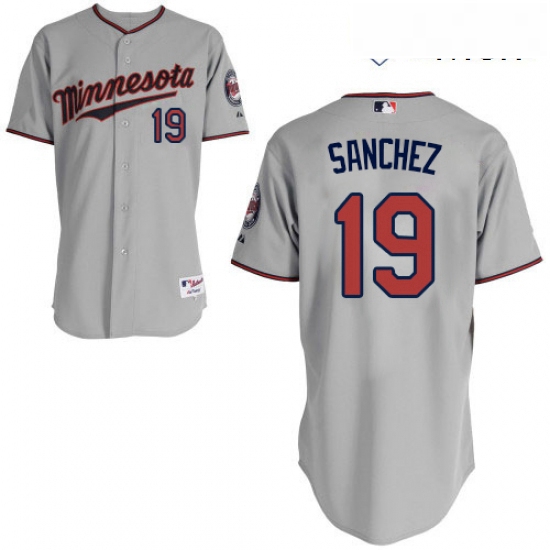 Mens Majestic Minnesota Twins 19 Anibal Sanchez Replica Grey Road Cool Base MLB Jersey