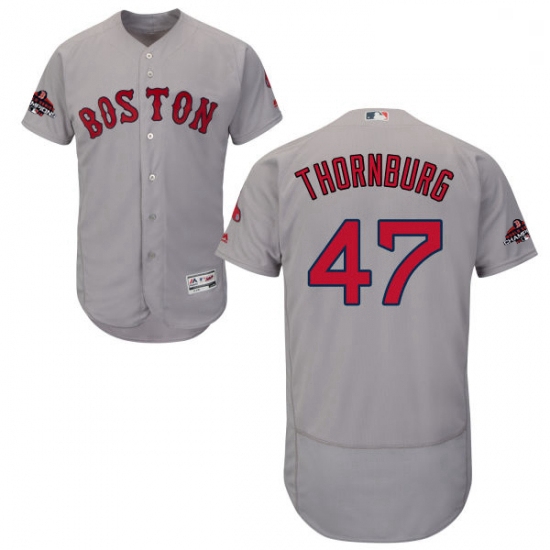 Mens Majestic Boston Red Sox 47 Tyler Thornburg Grey Road Flex Base Authentic Collection 2018 World 