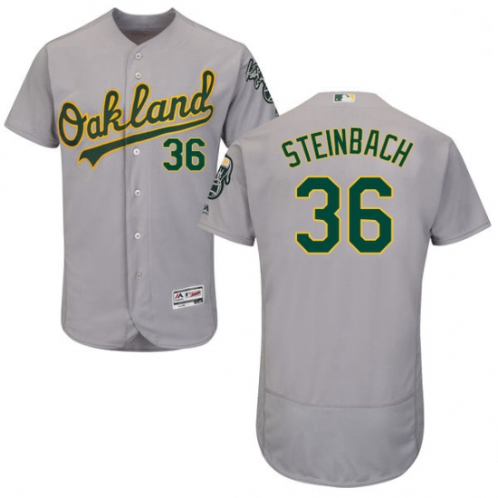 Mens Majestic Oakland Athletics 36 Terry Steinbach Grey Road Flex Base Authentic Collection MLB Jers