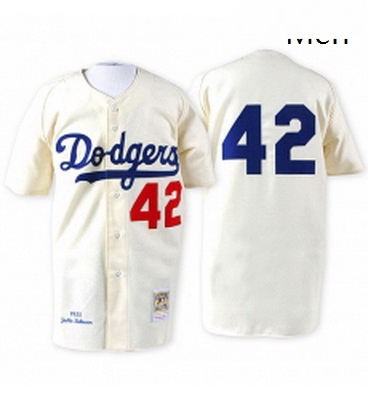 Mens Mitchell and Ness 1955 Los Angeles Dodgers 42 Jackie Robinson Authentic White Throwback MLB Jer