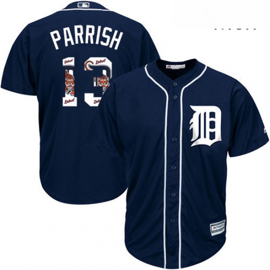 Mens Majestic Detroit Tigers 13 Lance Parrish Authentic Navy Blue Team Logo Fashion Cool Base MLB Je