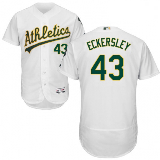 Mens Majestic Oakland Athletics 43 Dennis Eckersley White Home Flex Base Authentic Collection MLB Je