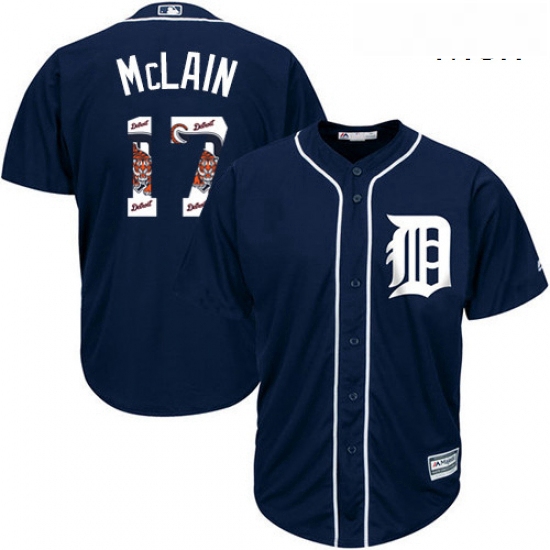 Mens Majestic Detroit Tigers 17 Denny McLain Authentic Navy Blue Team Logo Fashion Cool Base MLB Jer