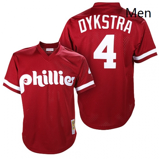 Mens Mitchell and Ness 1991 Philadelphia Phillies 4 Lenny Dykstra Replica Red Throwback MLB Jersey