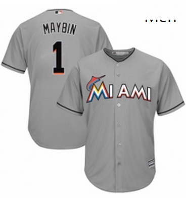 Mens Majestic Miami Marlins 1 Cameron Maybin Replica Grey Road Cool Base MLB Jersey