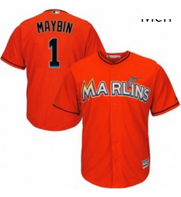 Mens Majestic Miami Marlins 1 Cameron Maybin Replica Orange Alternate 1 Cool Base MLB Jersey