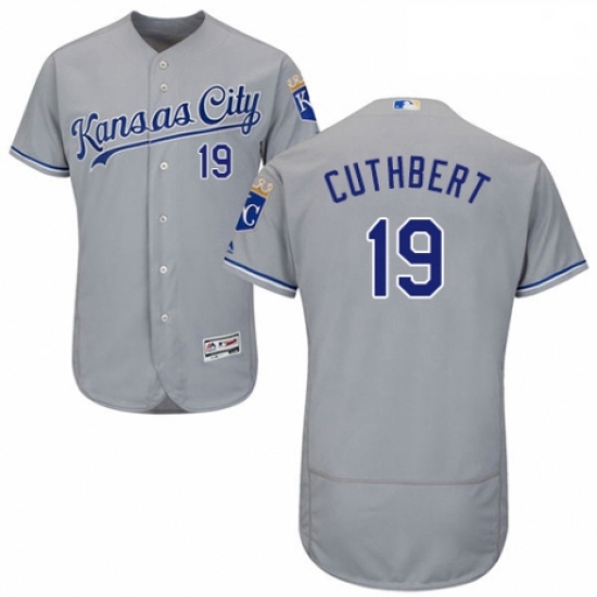 Mens Majestic Kansas City Royals 19 Cheslor Cuthbert Grey Road Flex Base Authentic Collection MLB Je